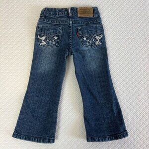 Levis Girls 2T Toddler Embroidered Fare Bell Bottom Embroidered Sequin Jeans